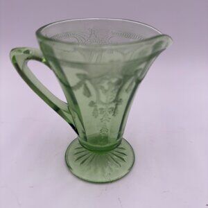 Vtg Anchor Hocking Cameo Green Depression Glass Creamer Etched Floral Cottagecor